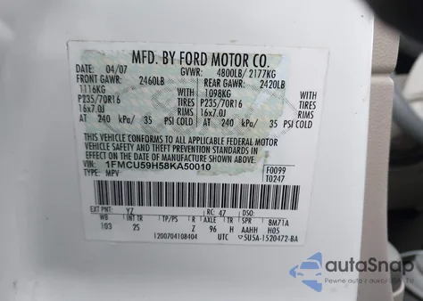 2008 Ford Escape Hybrid from USA, damaged, VIN 1FMCU59H58KA50010